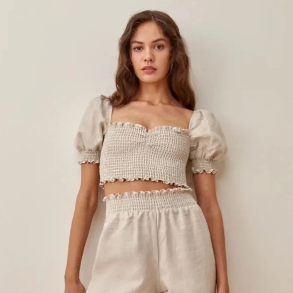 Reformation Mora Linen Top Oatmeal
